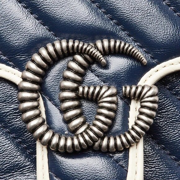 Gucci Blue/White Quilted Leather Marmont Mini Torchon Top Handle Crossbody Bag - Picture 7 of 12